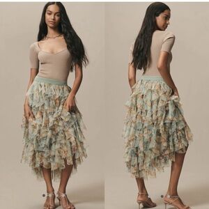 Cheri Ruffled Tulle Midi Skirt by Anthropologie